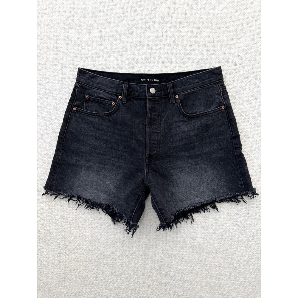 Aritzia Denim Forum The Ex Boyfriend Midi Jean Shorts Washed Black Charcoal 30
